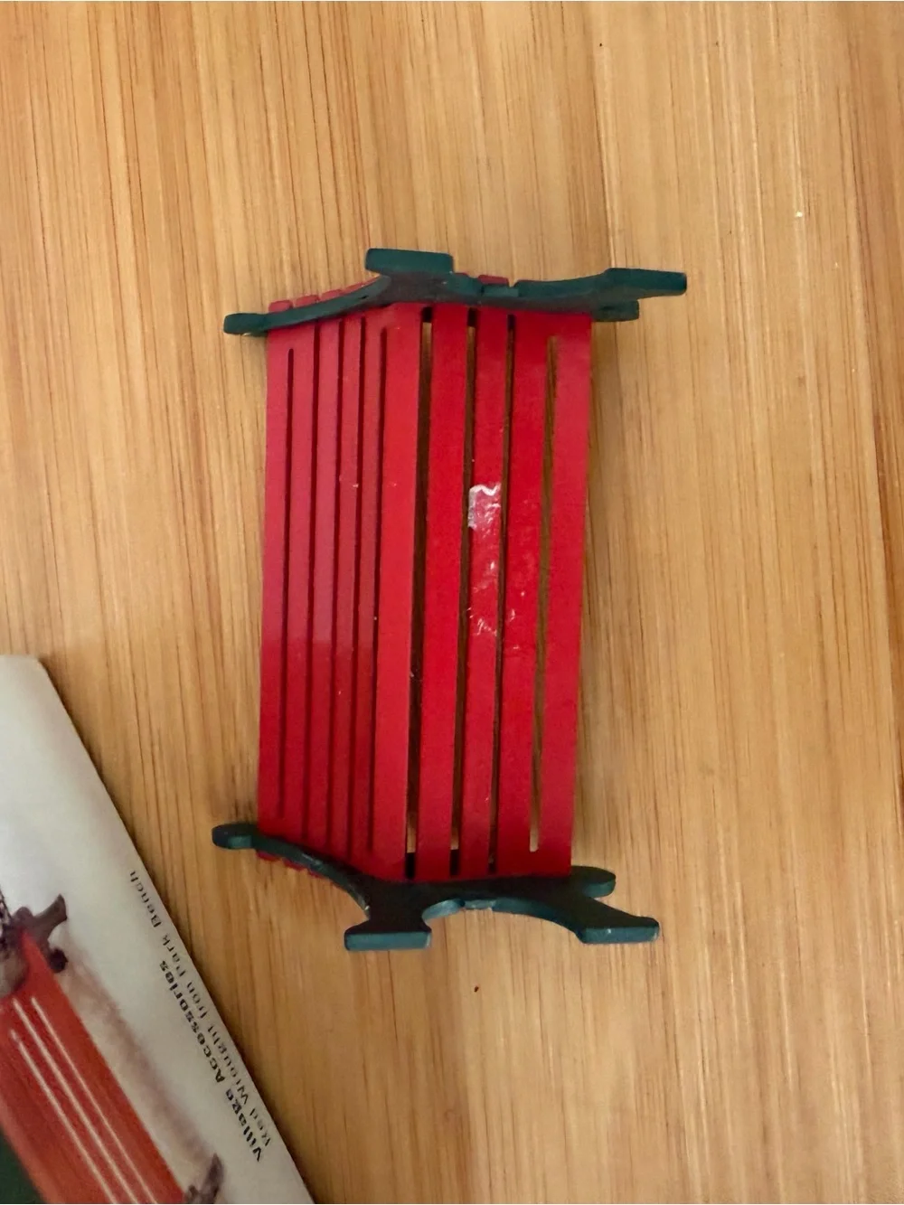 Vintage Department 56 Miniature Red Wrought Iron Park Bench Green Sides. 1999